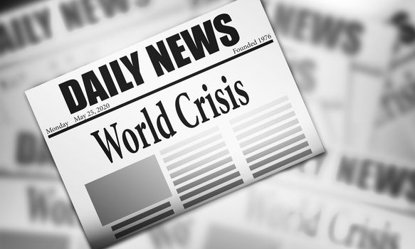 Newspaper issues with world crisis news , 3d rendering