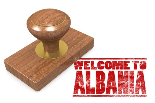 Red rubber stamp with welcome to Albania image with hi-res rendered artwork that could be used for any graphic design.