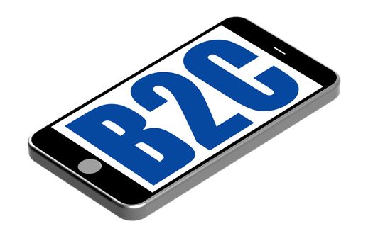 B2Cword on mobile phone, 3D rendering