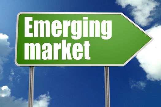 Emerging markets word on green road sign, 3D rendering