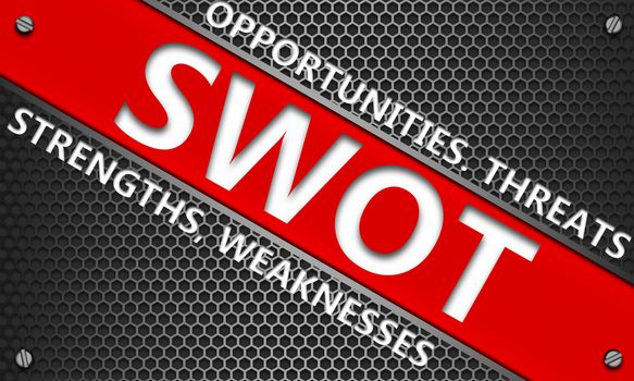 SWOT analysis business strategy concept on mesh hexagon background, 3d rendering