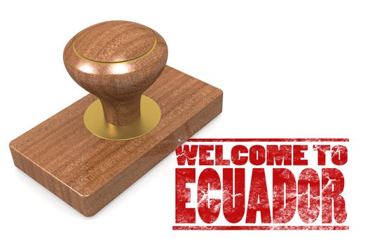 Red rubber stamp with welcome to Ecuador image with hi-res rendered artwork that could be used for any graphic design.