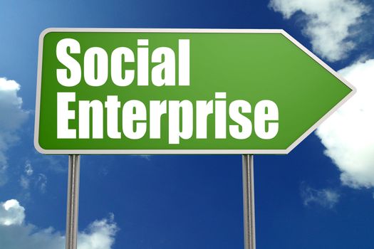 Social enterprise word on green road sign, 3D rendering