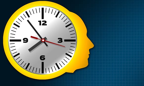 Business time concept as clock with human head, 3d rendering.
