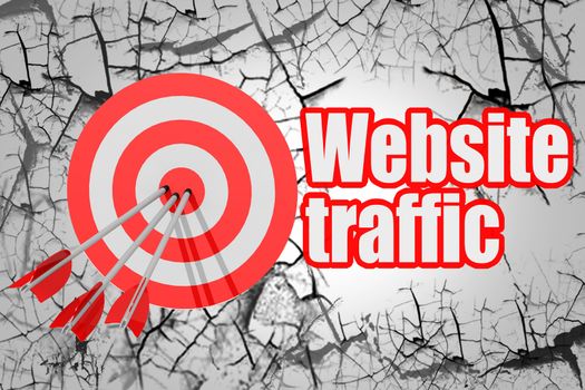 Website traffic word with red arrow and board, 3D rendering