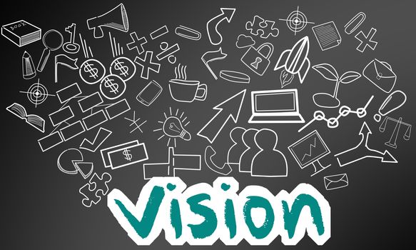 Vision text with creative drawing for business success, strategy and planning concept, 3d rendering