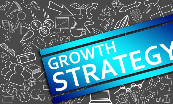 Growth strategy concept with creative icon drawings, 3d rendering