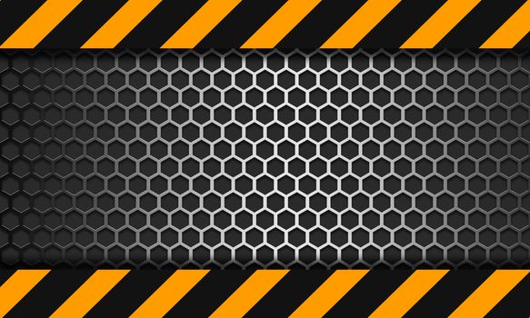 Metal banner with hexagon mesh design, 3d rendering
