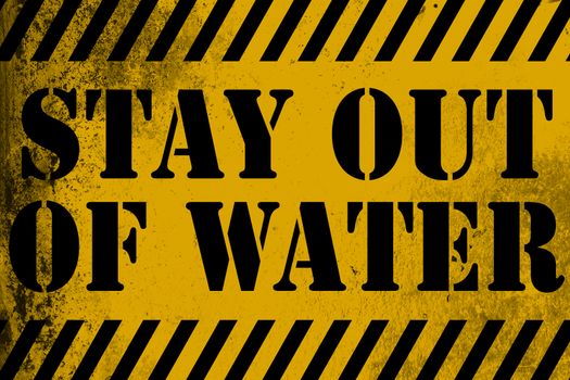 Stay out of water sign yellow with stripes, 3D rendering