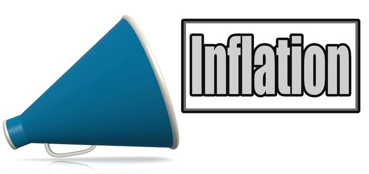 Inflation word on blue megaphone, 3D rendering