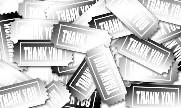 Ticket with thank you as black and white background, 3d rendering