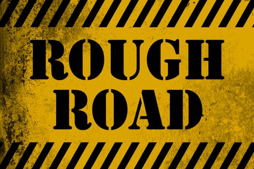 Rough Road sign yellow with stripes, 3D rendering