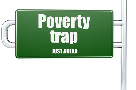 Poverty trap word on green road sign, 3D rendering
