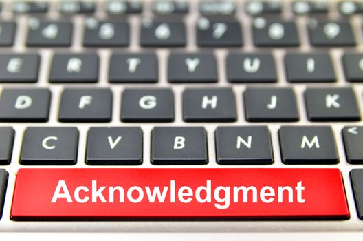 Acknowledgment word on computer keyboard, 3D rendering