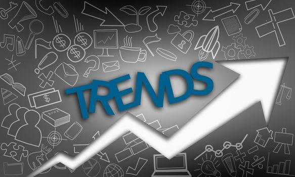 Business trends concept with creative icon drawings, 3d rendering