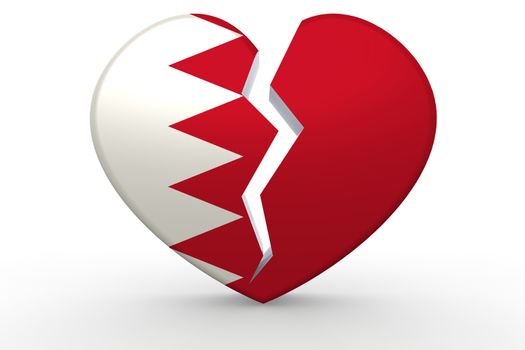 Broken white heart shape with Bahrain flag, 3D rendering
