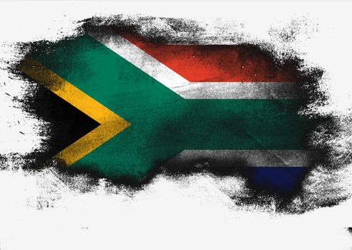 South Africa flag painted with brush on white background, 3D rendering