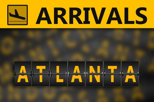 Atlanta on airport arrivals flipping panel, 3d rendering