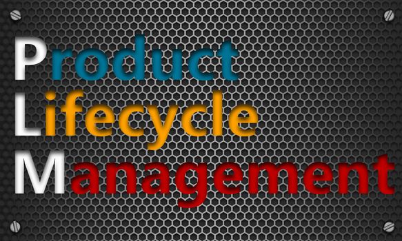 Product Lifecycle Management concept on mesh hexagon background, 3d rendering