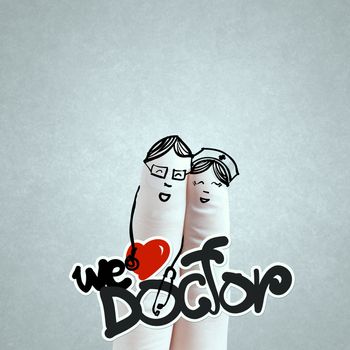 A lovely family hand drawn and finger,doctor and nurse,we love doctor concept