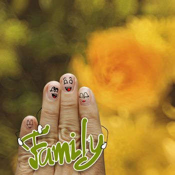 happy finger family on flowers nature background 