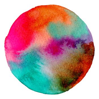 Abstract watercolor hand painting in circle shape for the text message background. Colorful splashing in the paper. Perfect for branding, greetings, websites, digital media, invites, weddings.