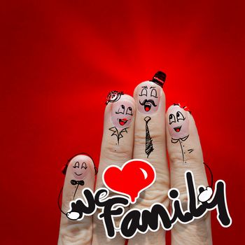 the happy finger family holding we love family word on red background