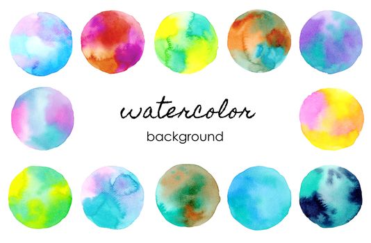 Abstract watercolor hand painting in circle shape for the text message background. Colorful splashing in the paper. Perfect for branding, greetings, websites, digital media, invites, weddings.