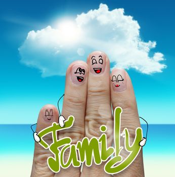 Finger family travels at the beach and family word as concept