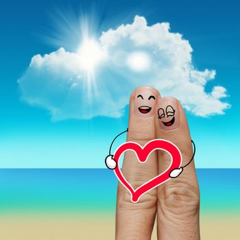Finger family travels at the beach and heart sign as concept