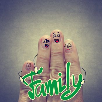 the happy finger family holding family word as vintage style