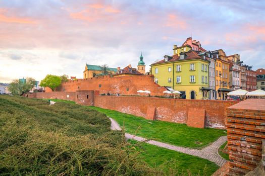 Old town in Warsaw, Poland at sunset