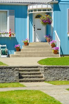 Entrance of beautiful family house in suburbs of Vancouver, Canada