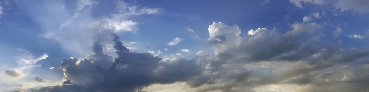 Vibrant color panoramic sky with cloud on morning. Beautiful cirrus cloud. Panorama high resolution photograph.