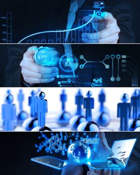 Collage of photo business strategy and technology as concept 