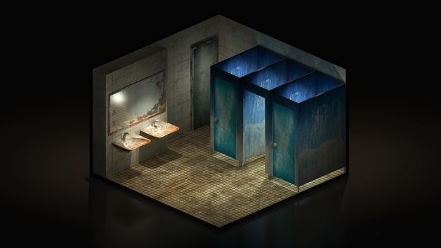 Horror and creepy toilet in the hospital.,3d illustration Isomatric.