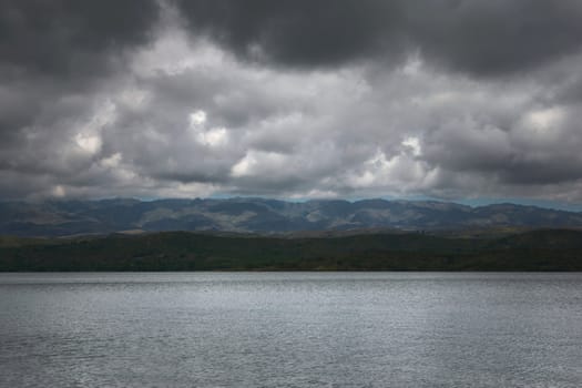 Dark storm clouds over lake La Florida, in San Luis, Argentina.