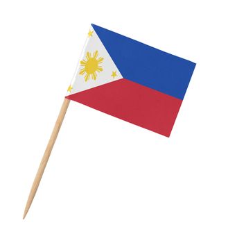 Small paper flag of the Philippines on wooden stick, isolated on white