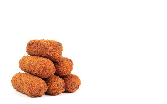 Brown crusty dutch kroketten isolated on a white background