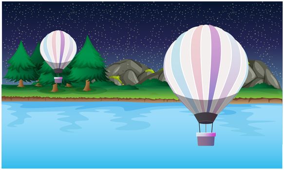 hot air balloons are flying in the sky at nights