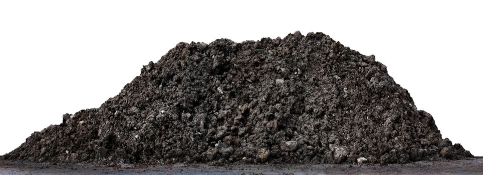 pile dirt isolated on white, dirt hill for construction space, heap black dirt for planting, dirt clay mountain big, mound soil