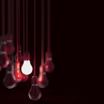 creative idea and leadership concept with 3d red  light bulb