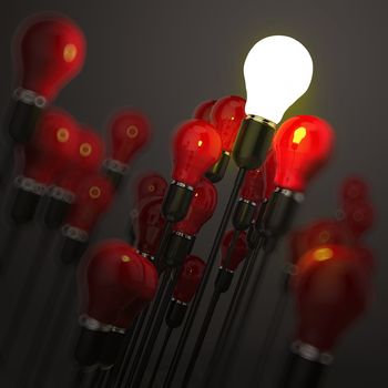 creative idea and leadership concept with 3d light bulb