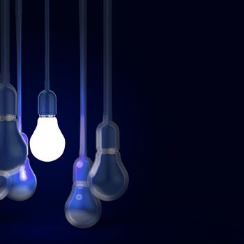 creative idea and leadership concept with 3d blue light bulb