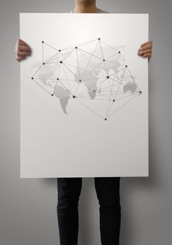 man showing poster of  social network structure as concept
