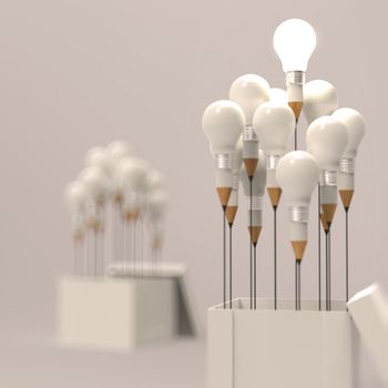 drawing idea pencil and light bulb concept outside the box as creative and leadership as vintage style