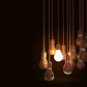 creative idea and leadership concept with 3d orange light bulb
