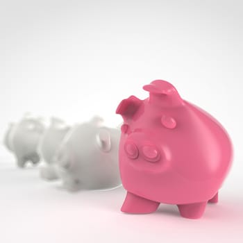 piggy bank 3d standing and another fall as concept