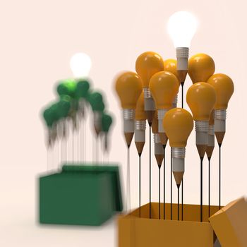 drawing idea pencil and light bulb concept outside the box as creative and leadership concept