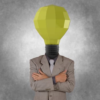 businessman with low polygonal 3d light bulb head concept symbol